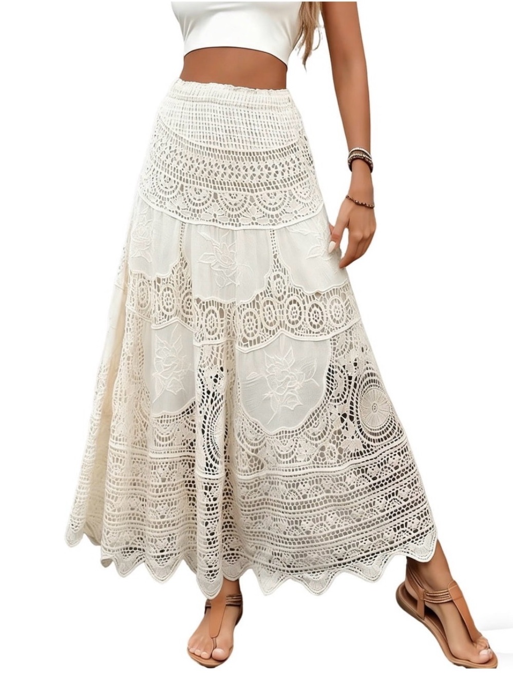 Women's Cream Lace Maxi Skirt - Picture 2 of 7